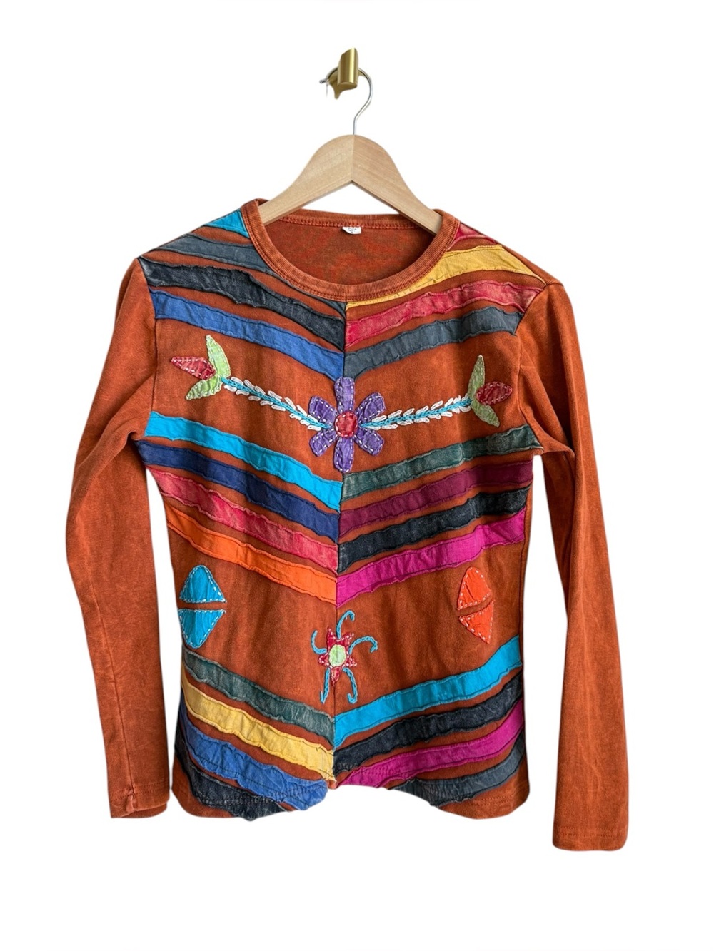 Vintage Handmade Nepal Patchwork Embroidered Boho Cotton Top Medium